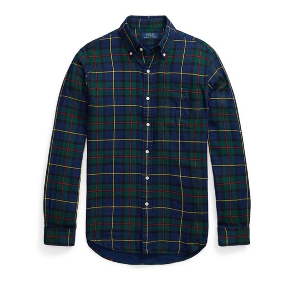 NWT Polo Ralph Lauren - Soft Cotton Twill Shirt - Plaid Check - Green/Navy - Picture 1 of 8